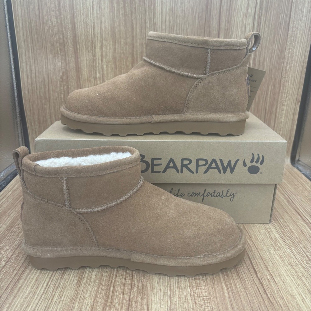 New Bearpaw Shorty Ankle Boots Women Size 7 Hickory II  Suede Shearling 2860W